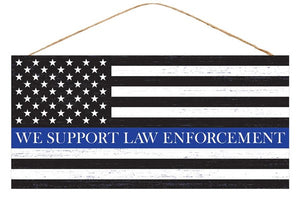 12.5"L x 6"H Support Law Enforcement Flag, Black/White/Blue  WS2