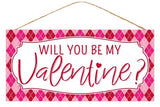 12.5"L x 6"H Be My Valentine Sign, White/Red/Light Pink/Dark Pink  WS2