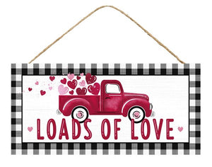 12.5"L x 6"H Loads Of Love Sign, Black/White/Red/Pink ***ARRIVING WINTER 2023***