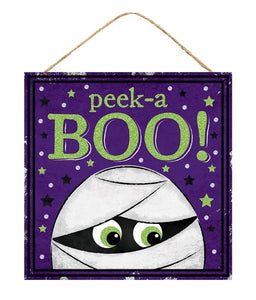 10"SQ Glitter Peek-A-Boo Mummy Sign, Purple/White/Lime Green/Black/White  WS1