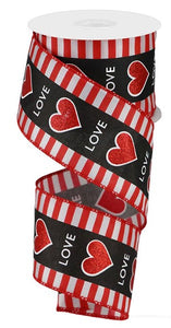 2.5"x10yd Glitter Heart/Love/Stripe, Red/Black/White  F60