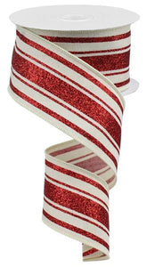2.5"x10yd Glitter Farmhouse Stripe, Cream/Red  B11