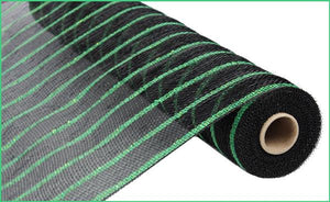 21"X10YD Deluxe Metallic Stripe, Wide Black/Thin Laser Lime - KRINGLE DESIGNS