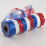 10"x10yd Red/White/Blue Small Stripe Poly Deco Mesh, Red/White/Blue  SU35B