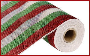 10.5"x10yd Foil Stripe Mesh, Wide Lime/Red/White  SU35 ***ARRIVING SUMMER 2023***