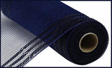 10"x10yd Border Stripe Metallic Mesh, Navy Blue w/Black Foil  SU35
