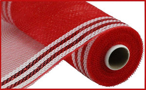 10"x10yd Border Stripe Metallic Mesh, Red/White  SU35P