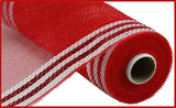 10.5"x10yd Border Stripe Metallic Mesh, Red/White  SU35