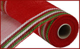 10"x10yd Border Stripe Metallic Mesh, Red w/Red/Lime/White Foil  SU35