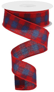 1.5"x10yd Fuzzy Flannel Check On Royal, Red/Royal Blue  BT10