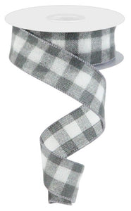 1.5"x10yd Fuzzy Flannel Check On Royal Burlap, Grey/Black  OC27