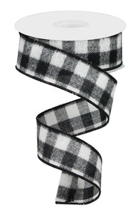 1.5"x10yd Fuzzy Flannel Check On Royal Burlap, Black/White  BT13