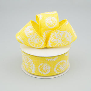 1.5"X10yd Citrus On Royal, Yellow/White - KRINGLE DESIGNS