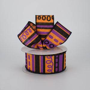 1.5"x10yd Loopy Stripes On Royal, Orange/Purple/Black - KRINGLE DESIGNS