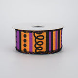 1.5"x10yd Loopy Stripes On Royal, Orange/Purple/Black - KRINGLE DESIGNS