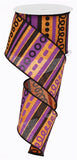 2.5"x10yd Loopy Stripes On Royal Burlap, Orange/Purple/Black  1AD