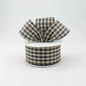 1.5"x10yd Primitive Gingham Check, Navy Blue/Tan N9D