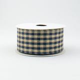 1.5"x10yd Primitive Gingham Check, Navy Blue/Tan N9D