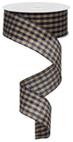 1.5"x10yd Primitive Gingham Check, Navy Blue/Tan N9D