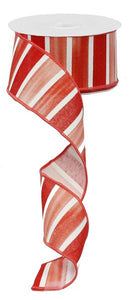 2.5"x10yd Watercolor Wide Stripe, Multi Salmon/White  2A - KRINGLE DESIGNS