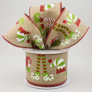 2.5"x10yd Elf Hats And Legs On Royal, Beige/White/Red/Lime G66