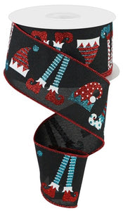 2.5"x10yd Elf Hats And Legs On Royal, Black/White/Red/Turquoise  B79