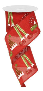 2.5"x10yd Elf Hats And Legs On Royal Burlap, Red/White/Lime Green  G65