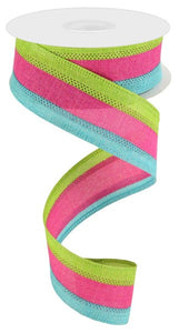 1.5"x10yd 3 Color 3 In 1 Royal Burlap, Light Teal/Fuchsia/Lime Green ***ARRIVING SPRING 2024***