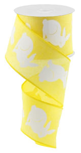 2.5"X10yd Bunny Bold Print On Royal, Yellow/White - KRINGLE DESIGNS