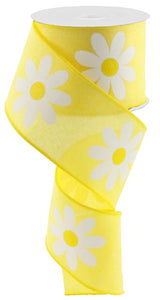 2.5"X10yd Daisy Bold Print On Royal, Yellow/White - KRINGLE DESIGNS