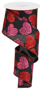 2.5"x10yd Bold Hearts On Royal, Black/Red/Pink RR