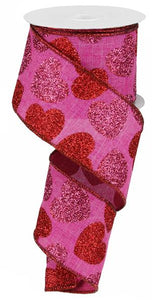 2.5"X10yd Bold Hearts On Royal, Fuchsia/Red/Hot Pink - KRINGLE DESIGNS