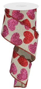2.5"x10yd Bold Hearts On Royal, Natural/Red/Pink ***ARRIVING LATE SEPT. 2021***