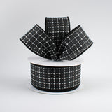 1.5"x10yd Raised Stitched Squares On Royal Burlap, Black/White  MA22 - KRINGLE DESIGNS