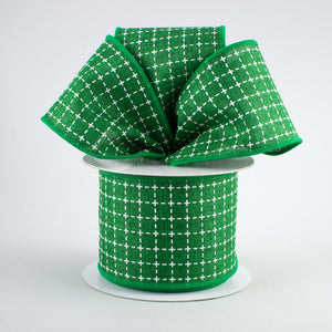 2.5"x10yd Raised Stitched Squares On Royal Burlap, Emerald/White  MA17