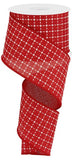 2.5"x10yd Raised Stitched Squares On Royal Burlap, Red/White  MA6