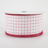 2.5"x10yd Raised Stitched Squares On Royal Burlap, White/Red  B79