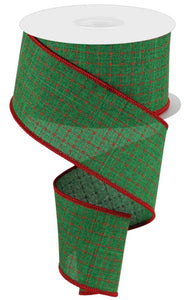 2.5"x10yd Raised Stitched Squares On Royal Burlap, Emerald Green/Red  B79