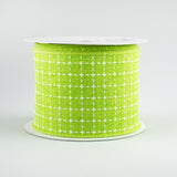 2.5"x10yd Raised Stitched Squares On Royal Burlap, Lime/White  MA8