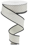 1.5"X10YD Raised Swiss Dots On Royal, Cream/Black - KRINGLE DESIGNS