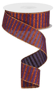 1.5"X10YD Glitter Stripe On Royal, Purple/Bright Orange - KRINGLE DESIGNS