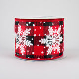 2.5"x10yd Glittered Snowflakes On Royal Burlap, Red/Black/White/Silver  B34