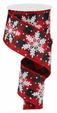 2.5"x10yd Glittered Snowflakes On Royal, Red/Black/White/Silver - KRINGLE DESIGNS