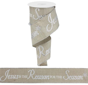 2.5"x10yd Jesus Is The Reason On Royal, Natural/Silver/White - KRINGLE DESIGNS