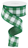 1.5"x10yd Striped Check On Royal Burlap, Emerald Green/White  ***ARRIVING WINTER 2023***