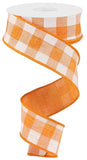 1.5"x10yd Striped Check On Royal Burlap, Orange/White  OC35