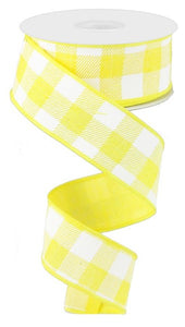 1.5"x10yd Striped Check On Royal Burlap, Yellow/White  NV2