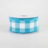 1.5"x10yd Striped Check On Royal Burlap, Turquoise/White  MA7