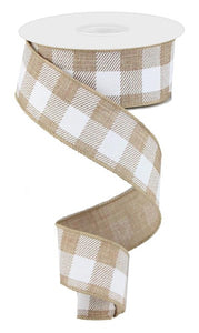 1.5"x10yd Striped Check On Royal Burlap, Light Tan/White OC35