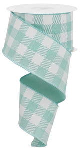 2.5"x10yd Striped Check On Royal Burlap, Mint Green/White  OC30